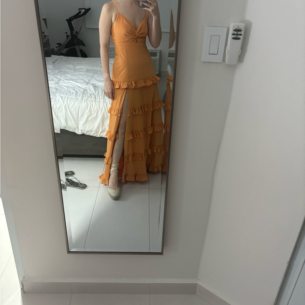 Orange Ruffle Maxi Dress - Picture 2 of 3